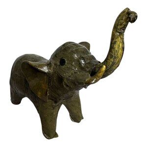 Vtg Handcrafted Painted Paper Mache' Elephant Figurine Statue Trunk Up 4" x 5"
